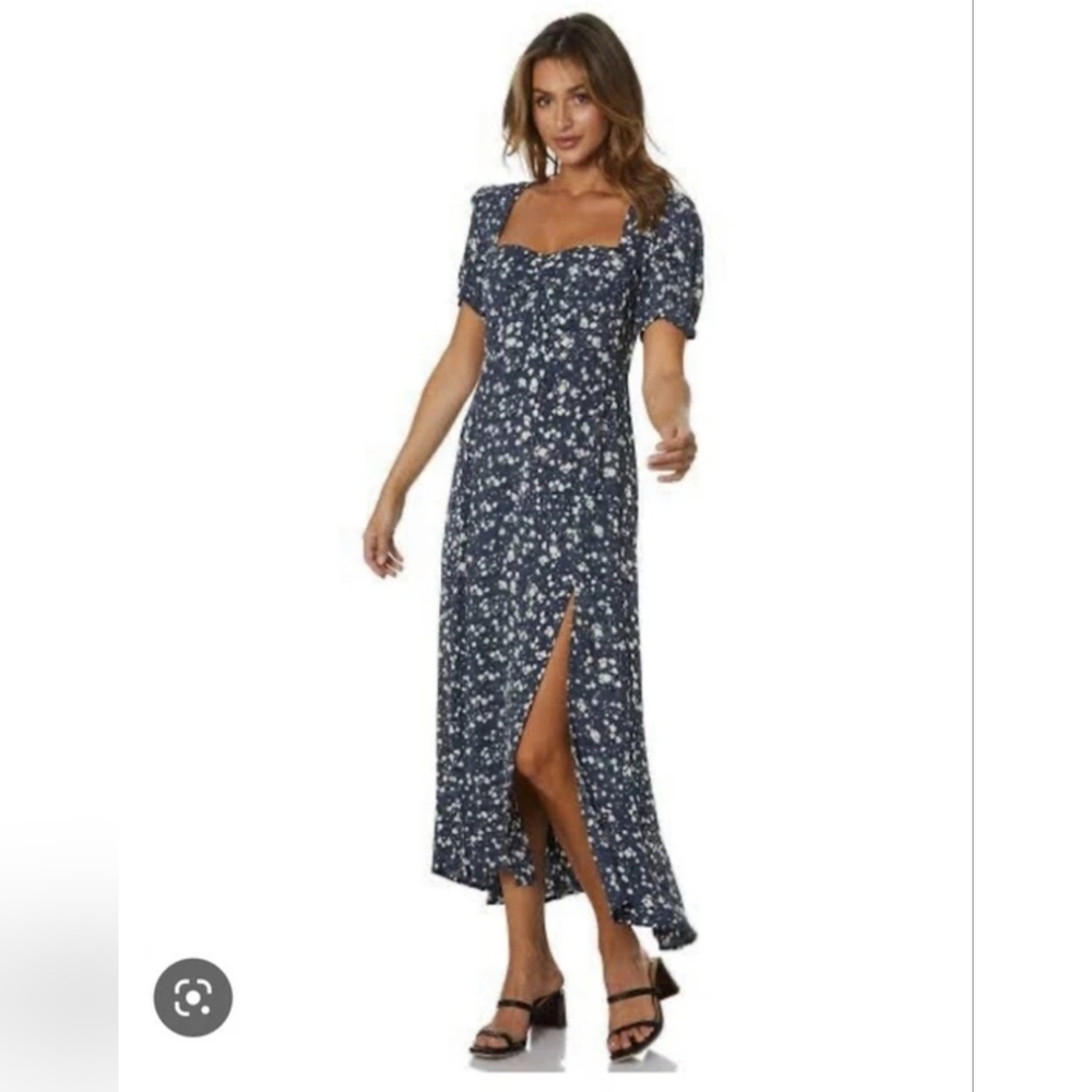 Rue Stiic Maya  Blue Split  Cottagecore Dress Size Small